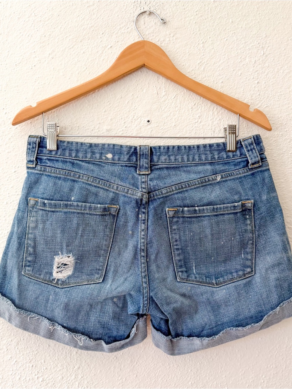 J.Crew 5" High-Rise Light Wash Rolled Cuff Distressed Denim Shorts - Picture 3 of 10